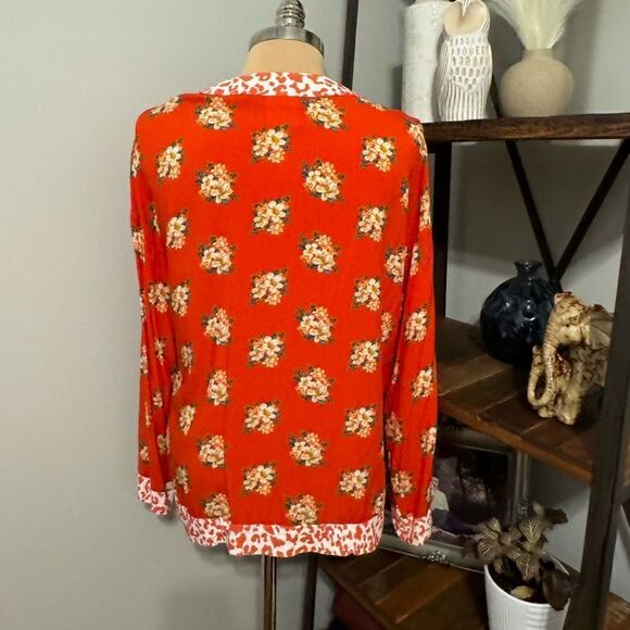 Anthropologie x Farm Rio Red Coral Floral Kimono Style Top SZ OSFA - Picture 3 of 9